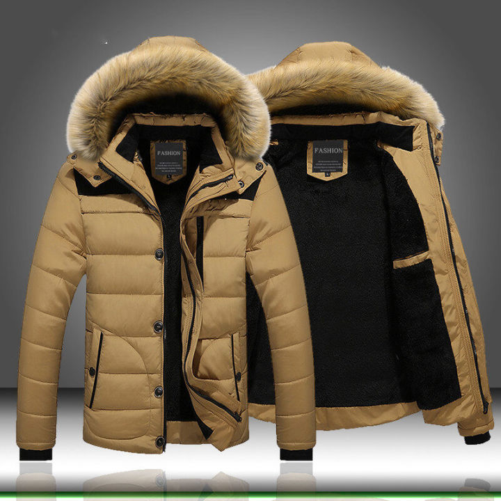 2023 Men Winter Parka Fleece Lined Thick Warm Hooded Fur Collar Coat Male  Size 5xl Plush Jacket Autumn Work Outwearing Black Black