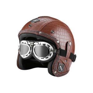 Đức cổ điển mở mặt xe máy Mũ bảo hiểm Cafe racer R PU da Motocross Scooter máy bay phản lực casco với Goggle Moto capacete Dot