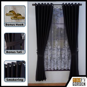 Gorden Jendela Pintu Kamar Kain Blackout Polos Tebal Dan Lembut Model Smokering Motif Serat