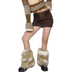 Women Furs Leg Warmer Winter Furry Long Boot Cuffs Fuzzy Shoe Cover Party Costume for Holiday Festival Performances Pla