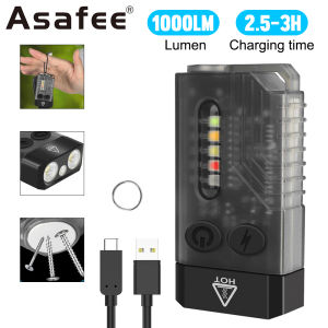 Asafee V10 LED Keychain EDC Flashlight Type-C Rechargeable Torch Work Light V3 PLUS Magnet Buzzer 365nm UV Pocket Camping Lantern TYPE-C IPX4 waterproof
