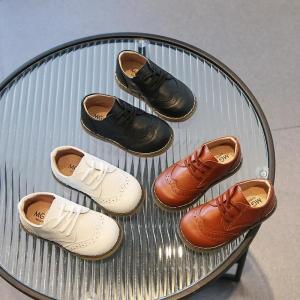 Spring Fall PU Leather Shoes Boys Britain Style Black White Brown Performance Shoes Lace Up Evening Prom Party Shoes Kids G112462026