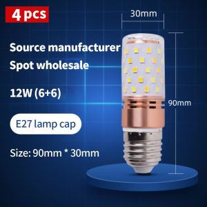 【Delivery Within 2 Days】4PCS TriColor Corn Bulb Chandelier Super High Brightness E27/E14 LED 12W Lamp Light AC 220V