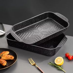 ZYJC Non-Stick Grilled Fish Tray Carbon Steel Large Capacity Grilled Fish Plate Multi-functional Rectangular Grilling Pan Outdoor