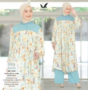 Tunik Panjang Setelan Celana Kulot Gea One Set Bahan Katun Rayon Viscose Motif Bunga