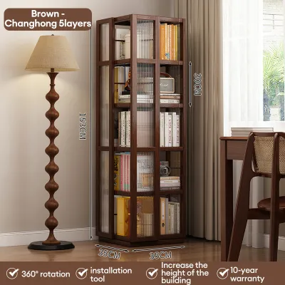 Bamboo Bookshelf 360 Rotating Book Shelf Children Bookcase Rak Buku Berputar Berpusing 360 旋转书架