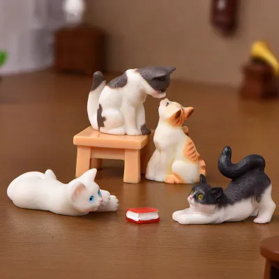 Adorable Cat Figurine Set Resin Cat Models for Desk Decoration Living Space