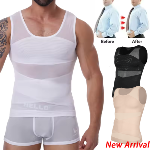 Compression Shirt for Men Slimming Undershirt Body Shaper Tank Top Gynomastica Sleeveless Shapewear Vest Mesh Cross Suit 3XL2026