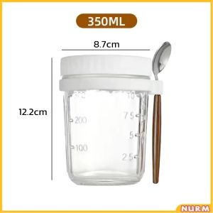 Nurm 350ml Reusable Overnight Oats Jars With Spoon Airtight Oatmeal Cup Container Breakfast Cups