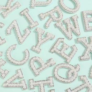 MARBLEX Non-woven Letter Patches Resin Pearl Embellished Alphabet Appliques  Rhinestone Accents Decorative Letter Patches Clothing Decoration