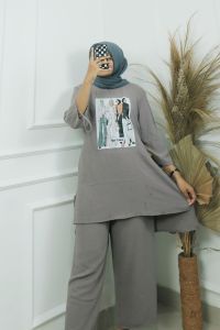 Pabrik Baju ALIFA SET Bahan CRINKLE APLIKASI SABLON (REALPICT) Setelan Wanita Jumbo Ukuran M L XL XXL Stelan Wanita Lagi Tren One Set Wanita OOTD HIjab 2 in 1 Celana dan Baju