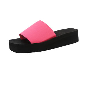 [Free Shipping] New Wedge-Heeled WomenS Slippers With Elastic Fabric Straps Thick-Soled Outdoor Sandals Lightweight And Comfortable Featuring A Single-Strap Design