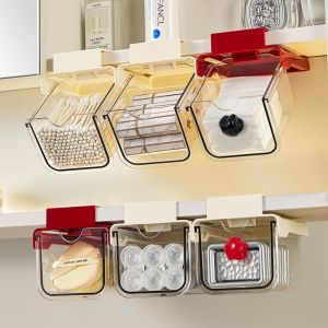 CANICECA Under-Cabinet Pull-Out Storage Drawer Transparent Slide-Out Cotton Stick Lipstick Organizer Space Saving Clear Storage Box Bathroom