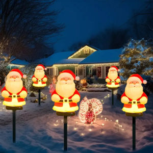 5pcs/set Santa Claus Solar Led Lawn Lights Yard Decoration Lamp Outdoor Warm White Garden String Landscape Lighting Holiday Waterproof Powered Driveway Christmas Patio Decorative