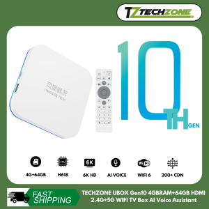 TECHZONE UBOX Gen10 4GBRAM+64GB HDMI 2.4G+5G WIFI TV Box AI Voice Assistant Bluetooth Remote Streaming Media Player
