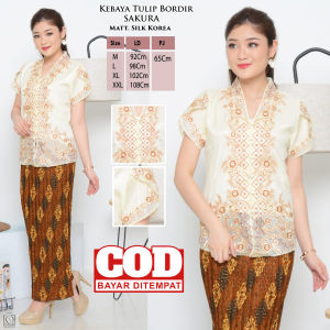 Atasan Kebaya Bordir Modern Mewah Sakura Bahan Silk Korea Premium Warna Putih Gading Kekinian | Pakaian Wisuda Acara Pesta Kondangan Wanita Remaja Dewasa Elegan Cantik
