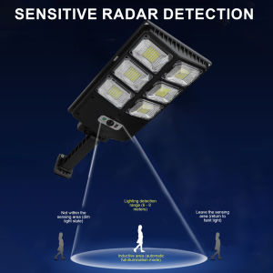 LED Solar Street Light with Motion Sensor Remote Control for Garden and Driveway 50W 6000K Cool White IP65 Waterproof