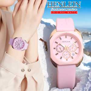 HENLEIN Jam Tangan Wanita Original Bergaransi Korea Style Kasual Tali Silikon HW-6002 Soft Pink