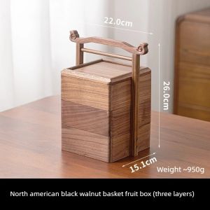 Sacesr Black Walnut New Chinese Style Fruit Plate with Lid Four Grid Candy Snack Home Storage Light Luxury Compartment 5B9Z4