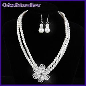 Colorfulswallow Thời Trang Cổ Điển Womens Cô Dâu Đám Cưới Trang Sức Set Rhinestone Giả Vòng Cổ Ngọc Trai Vòng Cổ Vòng Tay Bông Tai Đám Cưới Đảng Trang Sức Quà Tặng