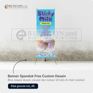 PRINT CETAK SPANDUK BENNER STICKY MILK FREE CUSTOM DESAIN
