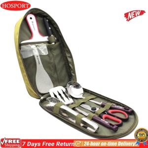 [HOSPORT Official Mall] 8 Pcs Camping Cookware Utensils Travel Set Stainless Steel Camping Kitchen Set Portable Outdoor Camp Cookware Set Camping Gear
