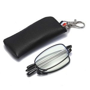 DOORSYUR For Men Light Resin +1.0~+4.0 Black Frame Anti Blue Light Key Chain Folding Reading Glasses Womens Reading Glasses With Storage Bag