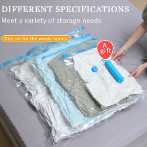 8Pcs Vacuum Seal Bag Storage Bag with Pump for Clothing Plastic Packaging Resealable Travel Set