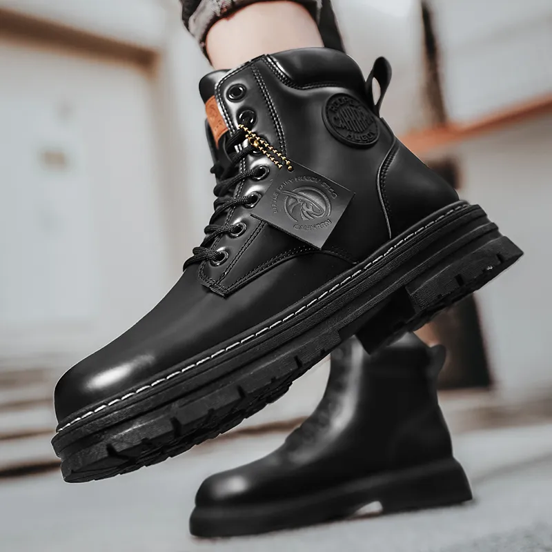 Leather Boots Men's Combat Boots High Top Men High Top Boots