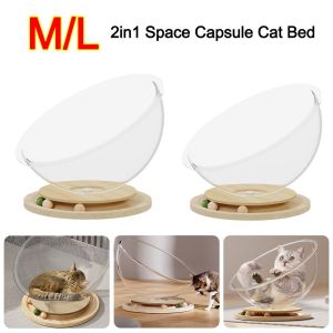 G Transparent Space Capsule Cat Bed Semi-Enclosed 2in1 Cat House Durable Cat Nest Bed Cat Toys