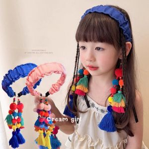 NOVELLEO Cloth Ethnic Style Headband Exotic Retro Tassels Hairdband Vintage Hair Ball Bohemian Headbands Girl/Women