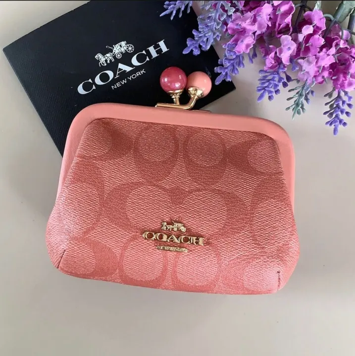 Coach C1708 Nora Kisslock Card Case in Candy Pink Signature Coated