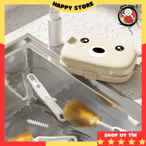 Bộ dụng cụ vệ sinh bình sữa 5 chi tiết kèm hộp đựng cọ rửa bình sữa cho bé tiện lợi Happy Store