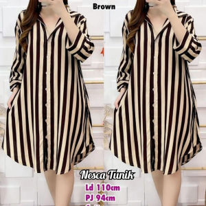 Tunik motif salur garis strip 2/ atasan wanita muslimah bisa cod