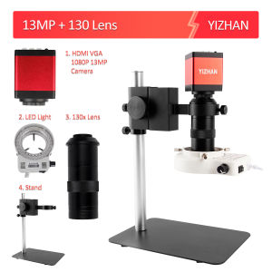 【Complete set】HDMI Digital Microscope For Electronics VGA 13MP Microscope Camera Optional 130/150X C Mount Lens Cantilever Support For Repair