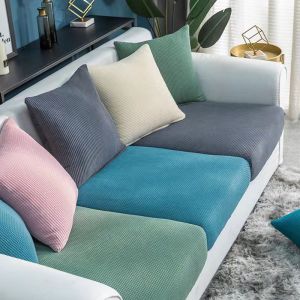 Pure Color Sofa Cushion Cover 1/2/3/4 Seater Couch Cover Corn Fleece Elastic Half Pack Sofa Cushion Cover Living Room Decor Stretch Sofa Slipcover