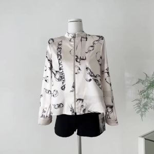 ZAROY Luxury Old Money Women Jacket Autumn Long Sleeve Stand Collar Zipper Thin Satin Female Shirt and Blouse Tops