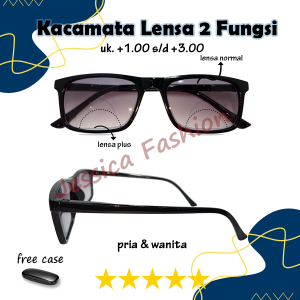 Kacamata Baca 2 Fungsi Jalan Dan Baca / Kacamata dua fungsi Normal Dan Plus Lensa Dobel Ukuran +1.00 s/d +3.00 Lensa Gelap Pria Wanita - FREE CASE