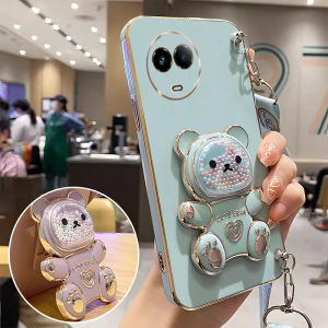 Phone Case Realme 11X 10T Realme 11 10 Pro + Plus 4G 5G Cute Colorful Beads Bear Phone Holder Electroplated Casing with Lanyard Lens Protection Shockproof Soft Cover