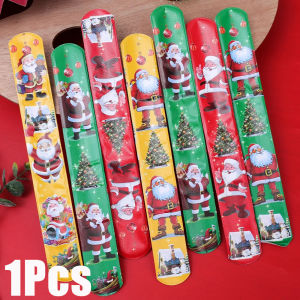 5Pcs Christmas Santa Slap Bracelet Xmas Party Favors Wristband Snap Bands for Kids New Year Birthday Gift