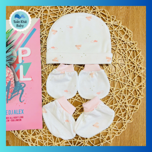 1 Set Mũ Bao Tay Chân sơ sinh Họa Tiết Bo Gấu CUNCON - Chất vải Cotton co giãn 4 chiều ấm áp thoải mái cho bé trai bé gái