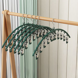 HOMEC ไม้แขวนหนีบผ้าพร้อมตะขอล๊อค ที่หนีบผ้าสแตนเลส ที่หนีบผ้า pants hanger 10 ตัวหนีบ รับน้ำหนักได้ดี ยืดหยุ่นดี แรงยึดแน่น ไม่ดึงออกง่าย