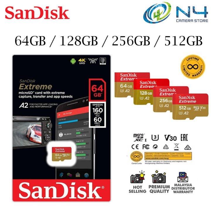Sandisk Extreme MicroSD UHSI U3 4K 170 / 190mb Memory Card (64GB/128GB/256GB 160MB&170MB&190MB
