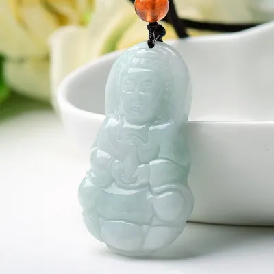 TIMESWIND Light Green Ice Natural Jade Guanyin Buddha Bless Women Necklace With Certificate Y1N
