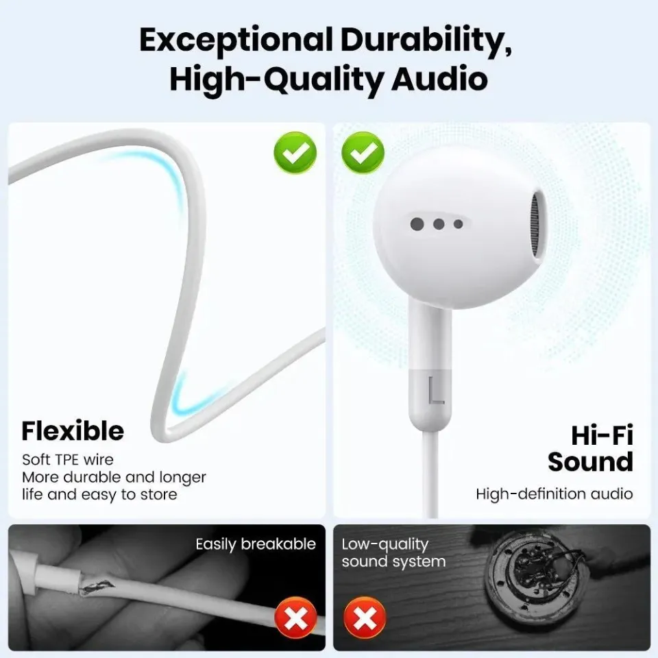 Headphones For iPhone 16 15 Pro Max Plus Xiaomi Redmi Note 10 Samsung  Galaxy S23 S22 Earphones Type C Wired Headset