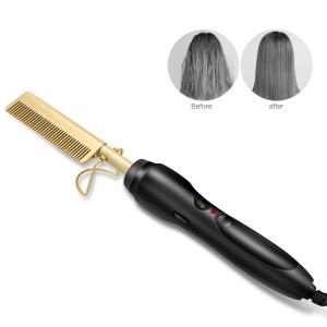 2 in 1 Electric Hair Curler and Straightener - Titanium Alloy with 360 Degree Rotating Power Cord, 60s Fast Heating, Temperature Adjustable - Model WT-044 (Gold, 80W)