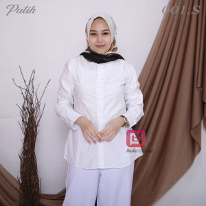 kemeja putih polos lengan panjang katun tebal cocok untuk formal interview cpns sidang magang jumbo wanita