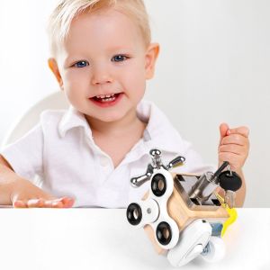 DSFSK Polyhedral Educational Sensory Board Wooden Puzzle Montessori Activity Cube Intelligent Cube Multipurpose Toddlers Busy Cube Board Fine Motor Skills Toys