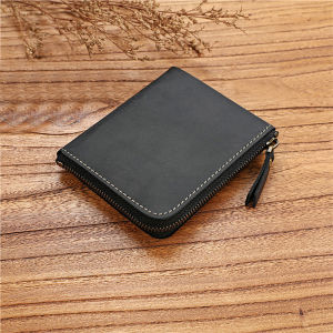 กระเป๋ากระเป๋าเงินขนาดเล็กมีซิปกระเป๋าใส่การ์ดกระเป๋าใส่เหรียญแบบกระเป๋าเงินหนัง Crazy Horse