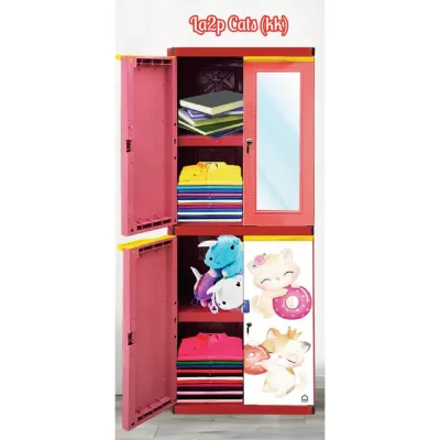 Akako Lemari Pakaian Baju plastik 2 pintu LA2P (CERMIN 1) 4 susun CERMIN KACA KARAKTER MOTIF BAGUS